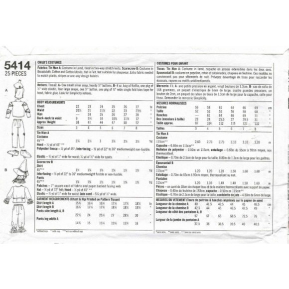 Vintage ©1997 Simplicity 5414 - Tin Man & Scarecrow Costumes. Size Child's 3-8 - Picture 2 of 5